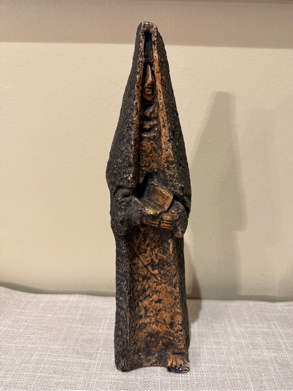 Vintage Brutalist Hooded Monk Statue Wall Hanging Art Sculpture Mid Century 12”